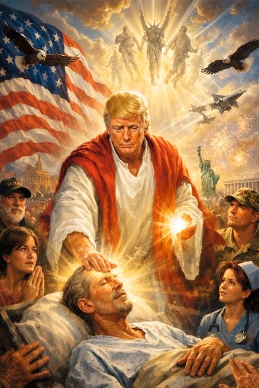 Trump encarnando Jesus: a imagem feita por IA e publicada pelo presidente em sua rede social bebe de uma fonte antiga que atribui aos dirigentes um poder milagroso contra o mal - CRÉDITO: REPRODUÇÃO