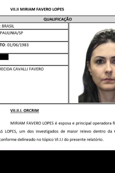 Ficha de Miriam Favero Lopes presente em relatório da PF - Imagem: reprodução