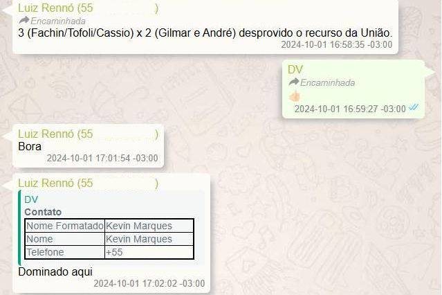 Trecho da troca de mensagens entre Daniel Vorcaro e seu advogado de confiança, Luiz Rennó - Crédito: Reprodução