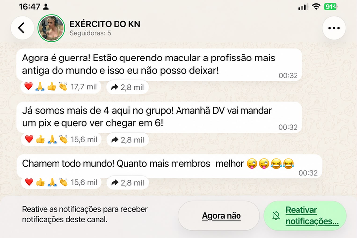 Imagem Kassio Nunes cria canal Exército do KN e convoca cinco trabalhadoras para defendê-lo