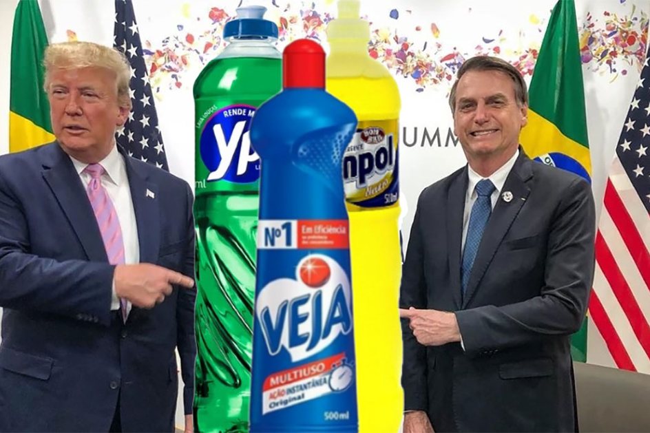 Imagem Covid-19: Bolsonaro envia todo o estoque brasileiro de detergente para curar Trump