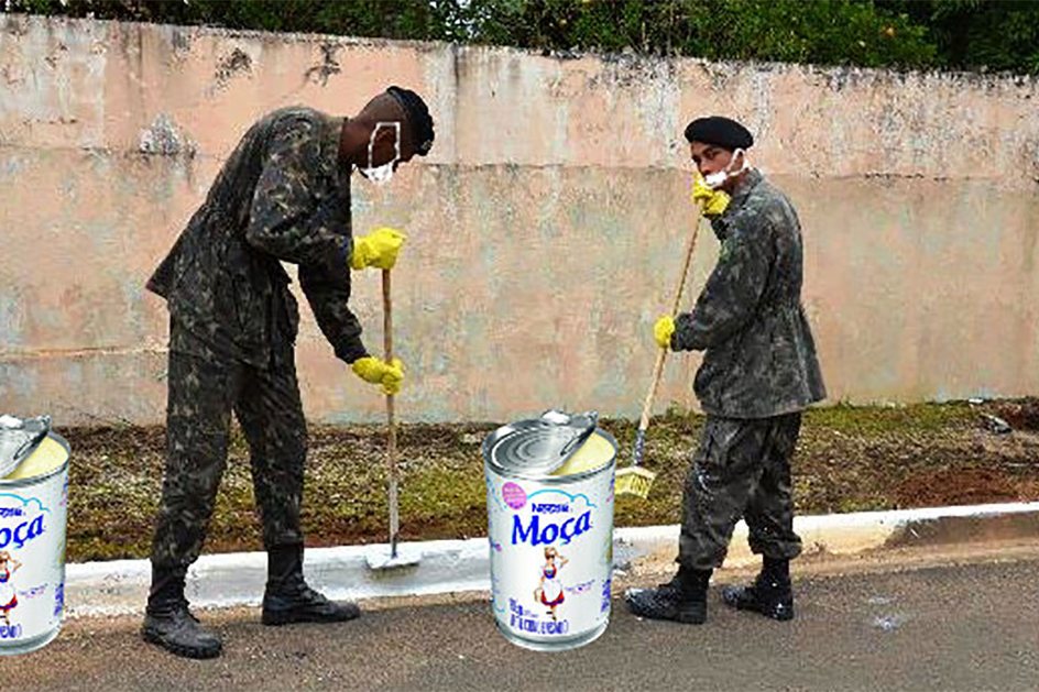 Imagem Exército aposenta cal e passa a usar leite condensado pra pintar meio-fio