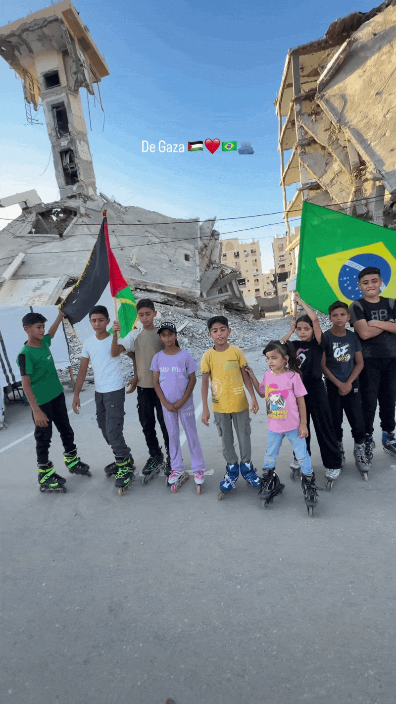 Crianças palestinas demonstram apoio a Lula em um vídeo publicado nas redes. O presidente recebeu 95,6% dos votos de brasileiros na Palestina no segundo turno - Crédito: Reprodução