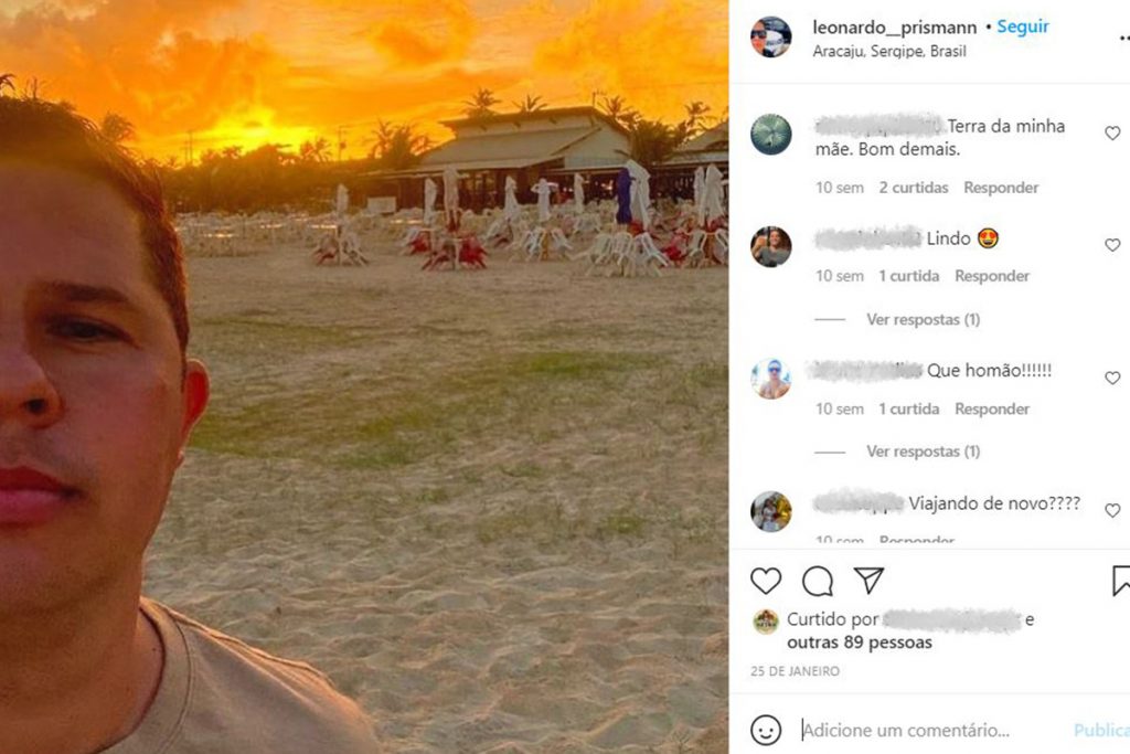 Foto publicada pelo sargento Prismann em seu Instagram durante a viagem de Aracaju
